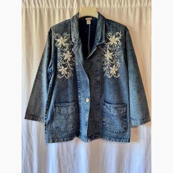 Passion Jackets & Blazers - Vintage 80s Denim Jacket Beaded - XL